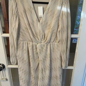 Cato Metallic Champagne Twist-Front Long Sleeve Dress